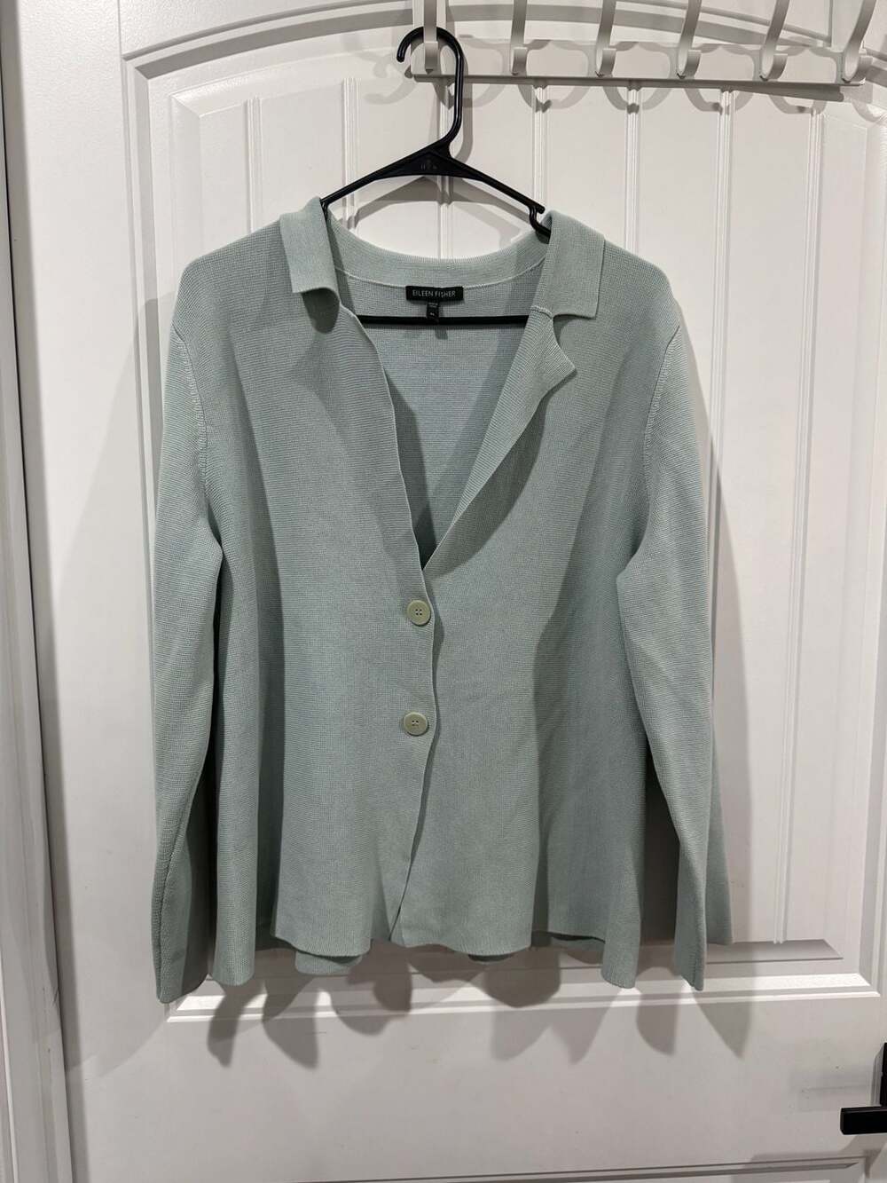 Eileen Fisher XL Silk Cotton Knit Cardigan Sage Green Collared Quiet Luxury - Picture 2 of 7